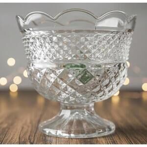 Vintage Anchor Hocking Wexford Clear Glass Footed Pedestal Bowl - 8"